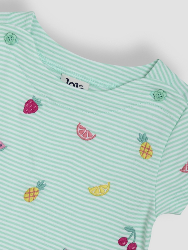 JoJo Maman Bébé Mint Green Summer Fruits Embroidered T-Shirt - Image 3 of 3 JoJo Maman Bébé Mint Green Summer Fruits Embroidered T-Shirt - Image 3 of 3