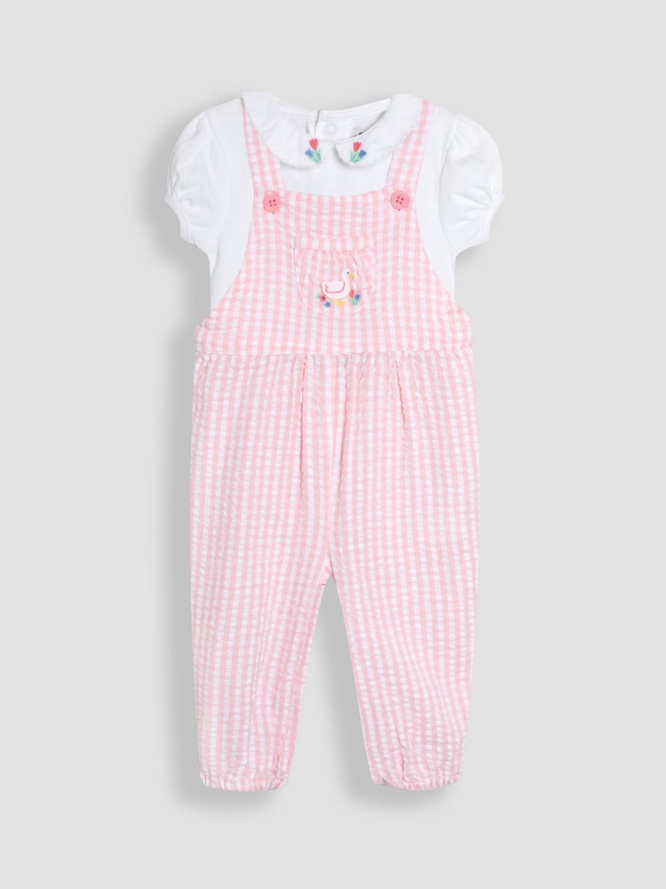 Pato rosa - JoJo Maman Bébé Embroidered Dungarees & Body Set 2 Piece - Imagen 1 de 5