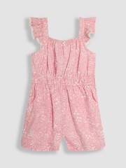 JoJo Maman Bébé Pink Ditsy Floral Ruffle Shoulder Woven Playsuit - Image 1 of 3