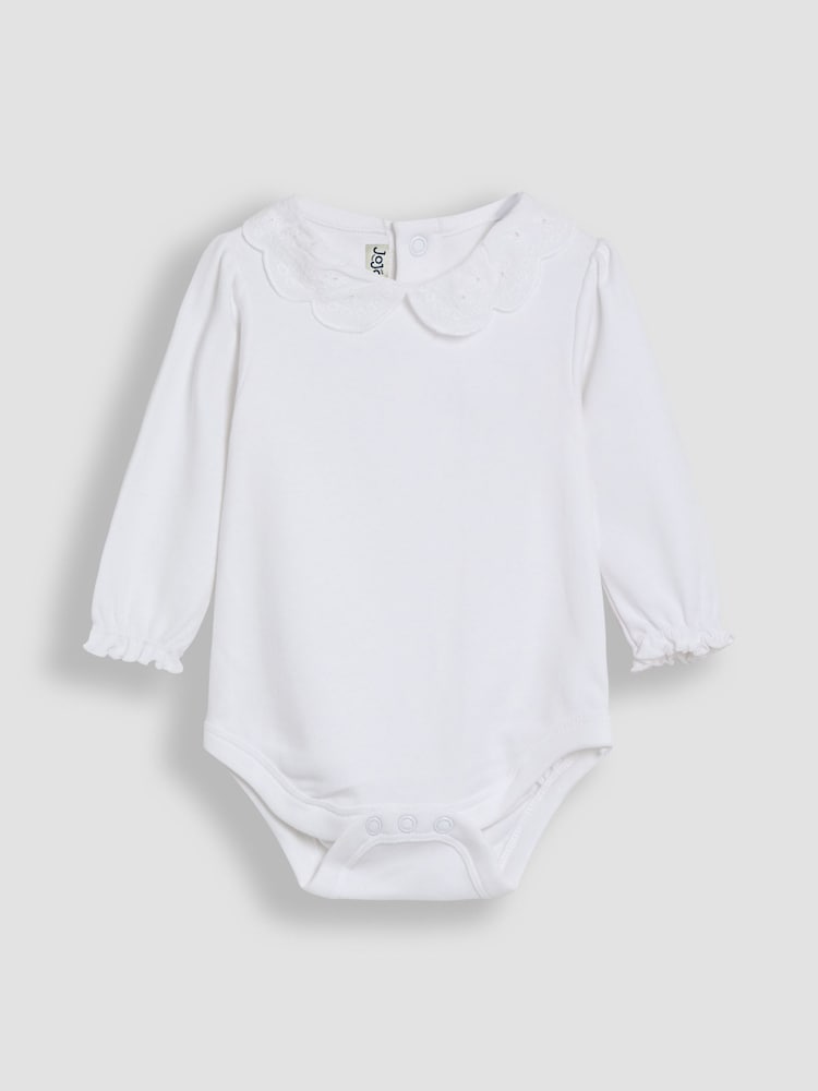 JoJo Maman Bébé White Broderie Collar Long Sleeve Body - Image 1 of 3