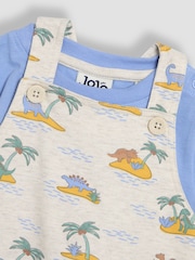 JoJo Maman Bébé Natural 100% Cotton Dino Dungarees & T-Shirt Set with Hat 3 Piece - Image 7 of 8