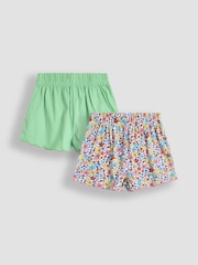 JoJo Maman Bébé Green Floral 2-Pack Scallop Hem Shorts - Image 1 of 4