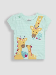 JoJo Maman Bébé Mint Green Giraffe Print Appliqué 100% Cotton T-Shirt - Image 1 of 3