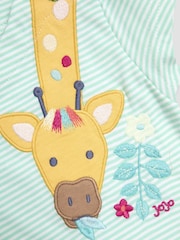 JoJo Maman Bébé Mint Green Giraffe Print Appliqué 100% Cotton T-Shirt - Image 3 of 3