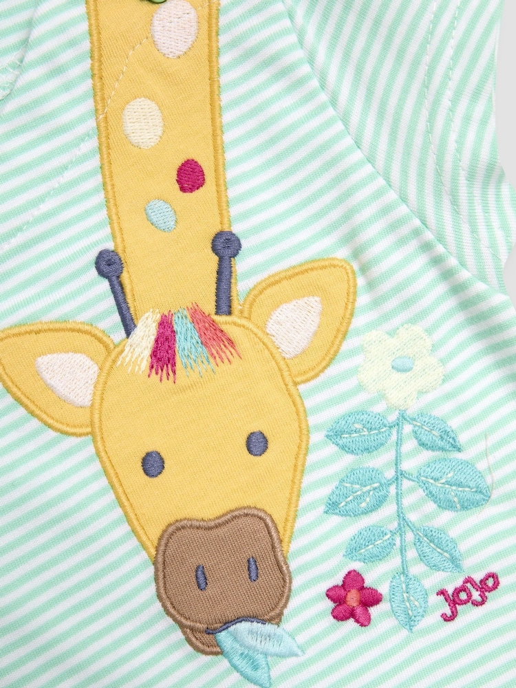 JoJo Maman Bébé Mint Green Giraffe Print Appliqué 100% Cotton T-Shirt - Image 3 of 3