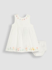 JoJo Maman Bébé White Duck Floral Baby Appliqué 100% Cotton Dress - Image 1 of 4