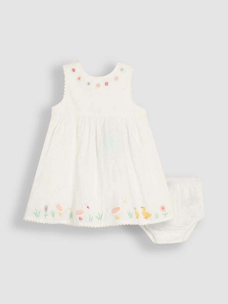 JoJo Maman Bébé White Duck Floral Baby Appliqué 100% Cotton Dress - Image 1 of 4