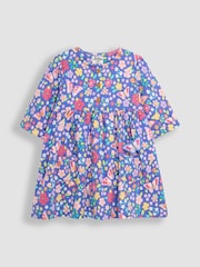 JoJo Maman Bébé Lilac Purple Butterfly Floral Pet in Pocket Button Front Dress - Image 2 of 4