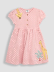 JoJo Maman Bébé Coral Pink Giraffe Appliqué Button Front Dress - Image 1 of 3