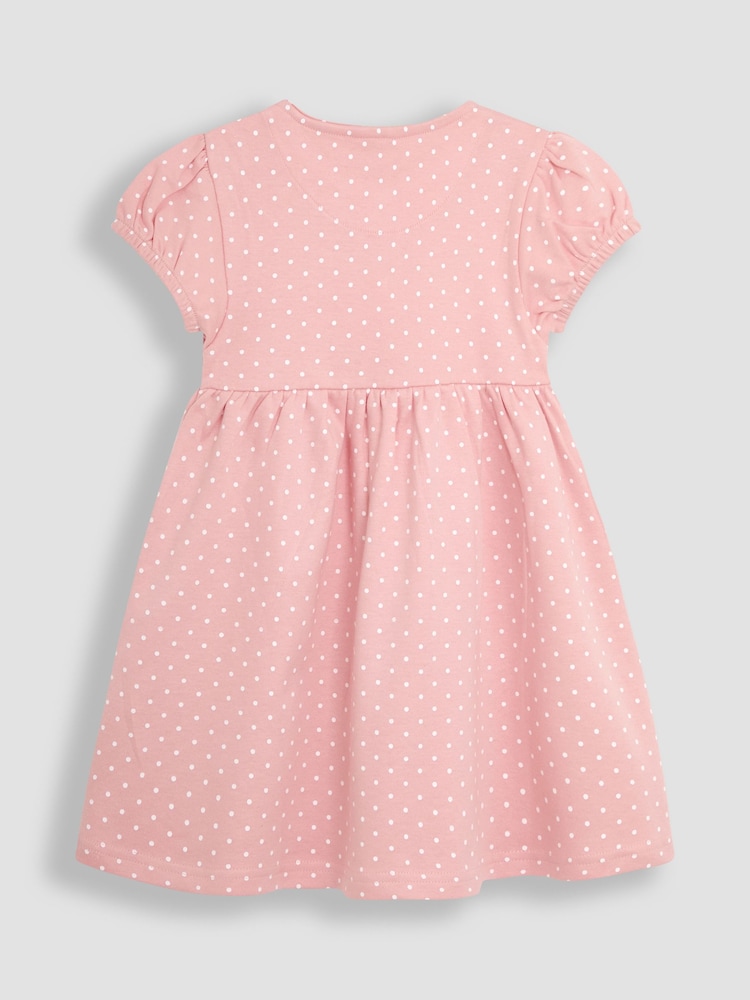 JoJo Maman Bébé Coral Pink Giraffe Appliqué Button Front Dress - Image 2 of 3
