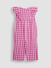 JoJo Maman Bébé Fuchsia Pink Gingham Frill Shoulder Jumpsuit - Image 2 of 4