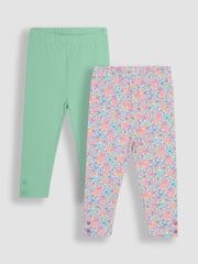 JoJo Maman Bébé Mint Green Floral Leggings 2 Pack - Image 1 of 5