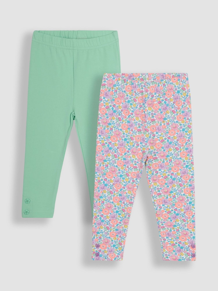 JoJo Maman Bébé Mint Green Floral Leggings 2 Pack - Image 1 of 5