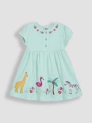 JoJo Maman Bébé Mint Green Safari Animals Appliqué Button Front Dress - Image 1 of 3