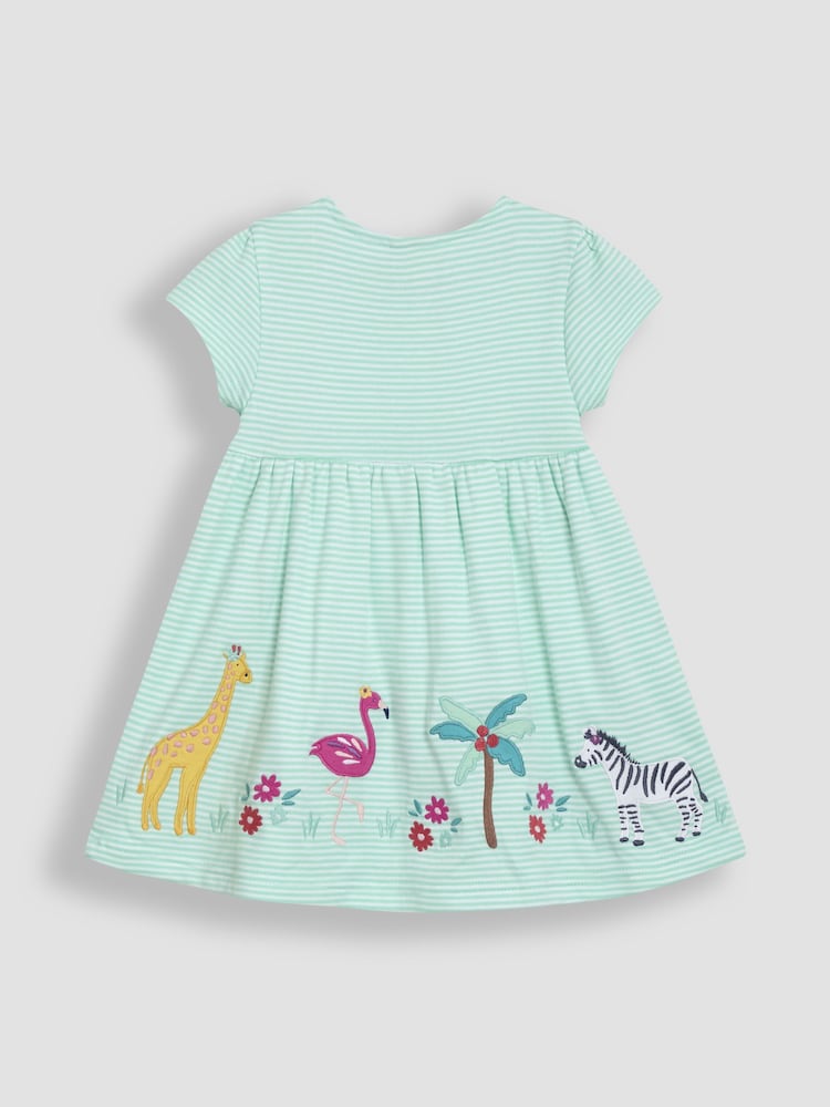 JoJo Maman Bébé Mint Green Safari Animals Appliqué Button Front Dress - Image 2 of 3