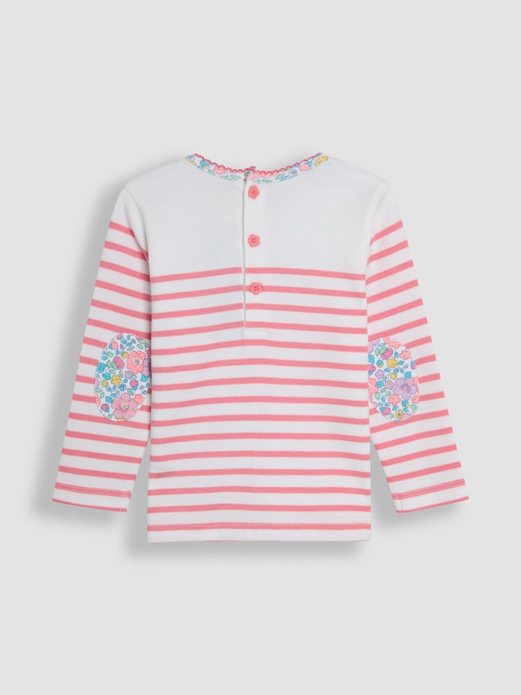 JoJo Maman Bébé Coral Pink Giraffe Appliqué Pocket Breton Top - Image 2 of 3