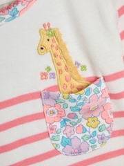 JoJo Maman Bébé Coral Pink Giraffe Appliqué Pocket Breton Top - Image 3 of 3