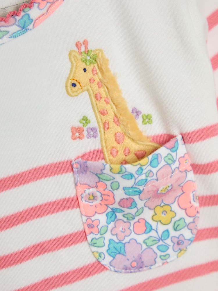 JoJo Maman Bébé Coral Pink Giraffe Appliqué Pocket Breton Top - Image 3 of 3