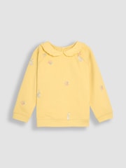 JoJo Maman Bébé Yellow Bunny Embroidered Peter Pan Collar 100% Cotton Sweatshirt - Image 1 of 3