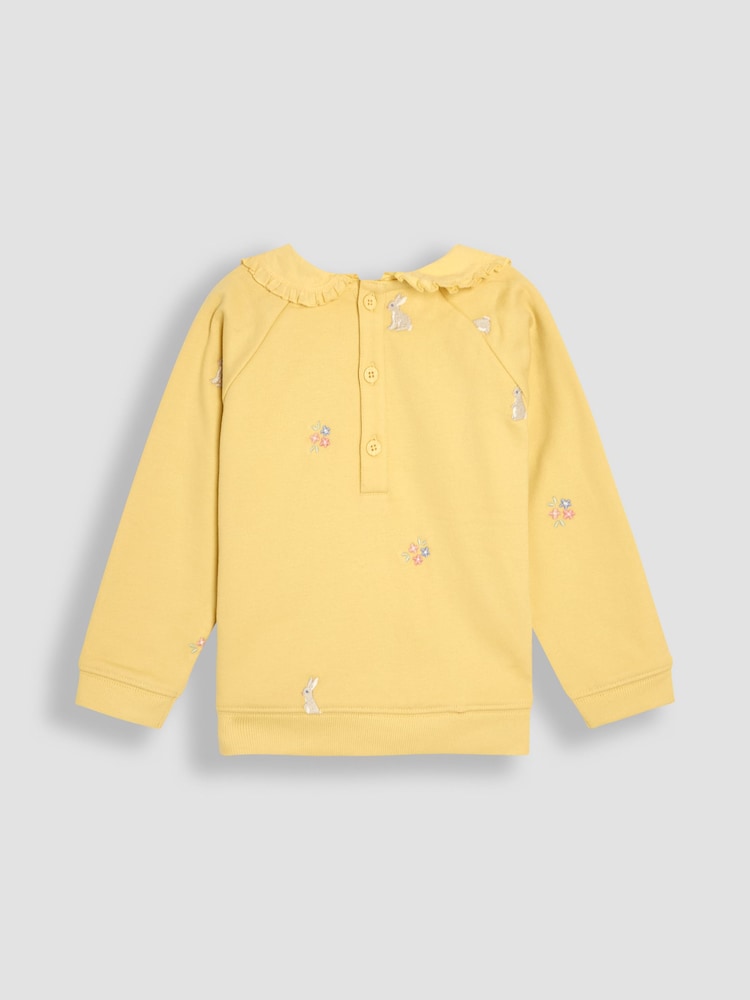 JoJo Maman Bébé Yellow Bunny Embroidered Peter Pan Collar 100% Cotton Sweatshirt - Image 2 of 3