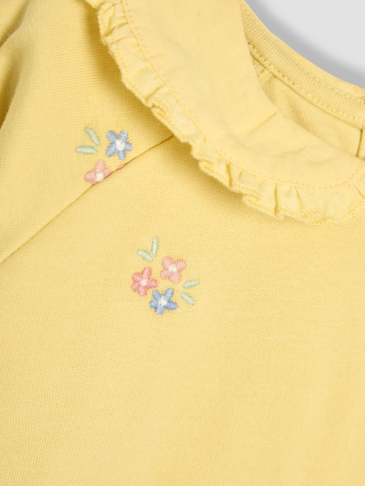 JoJo Maman Bébé Yellow Bunny Embroidered Peter Pan Collar 100% Cotton Sweatshirt - Image 3 of 3