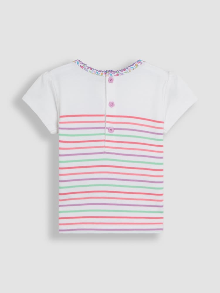 JoJo Maman Bébé Coral Pink Flamingo Appliqué Pocket Breton T-Shirt - Image 2 of 3