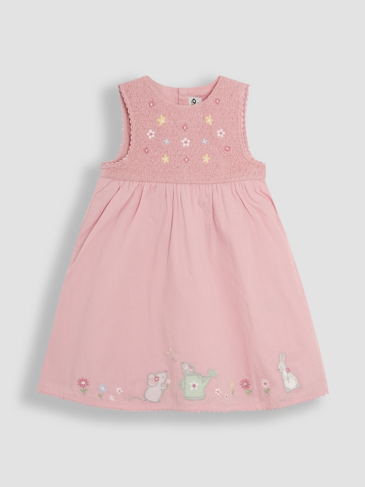 JoJo Maman Bébé Pink Garden Mouse Baby Appliqué 100% Cotton Dress - Image 2 of 5