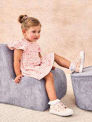 JoJo Maman Bébé Pink Cherry Gingham Flutter Sleeve 100% Cotton Dress - Image 2 of 6