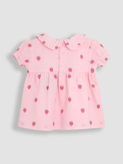JoJo Maman Bébé Pink Strawberry Peter Pan Collar Smocked Blouse - Image 2 of 3