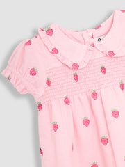 JoJo Maman Bébé Pink Strawberry Peter Pan Collar Smocked Blouse - Image 3 of 3
