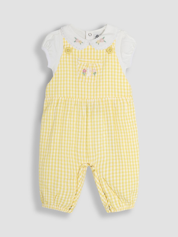 JoJo Maman Bébé Yellow Bunny Embroidered Dungarees & Body Set 2 Piece - Image 1 of 6