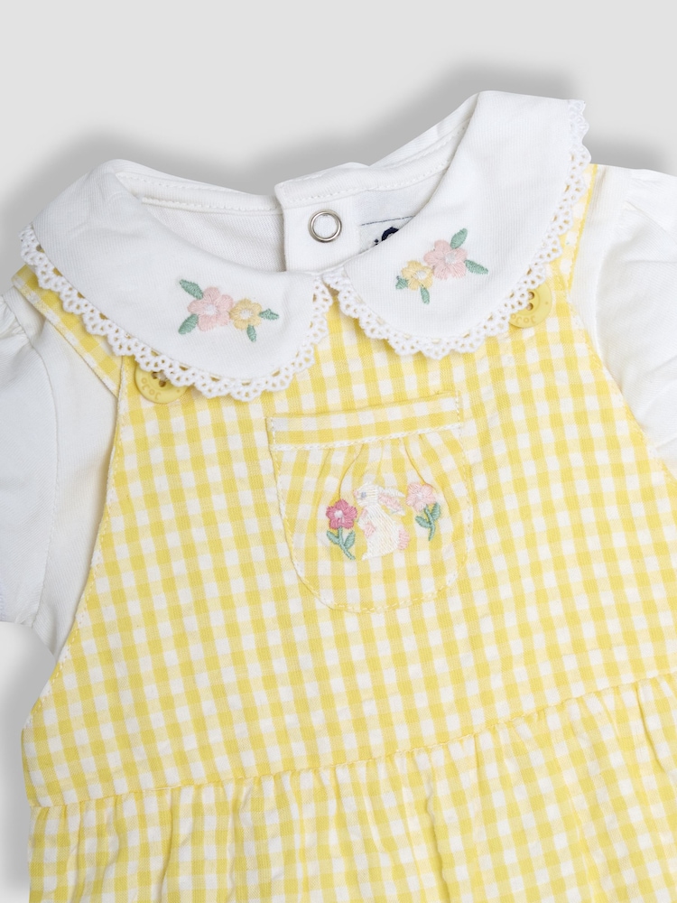 JoJo Maman Bébé Yellow Bunny Embroidered Dungarees & Body Set 2 Piece - Image 6 of 6