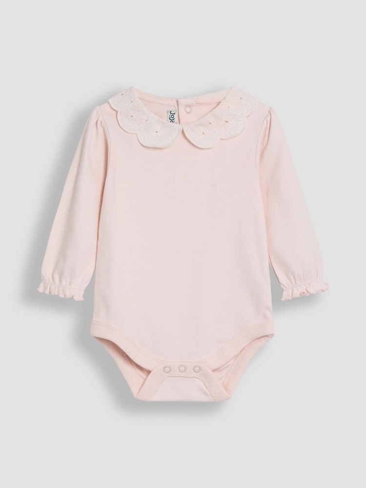 JoJo Maman Bébé Pink Broderie Collar Long Sleeve Body - Image 1 of 3