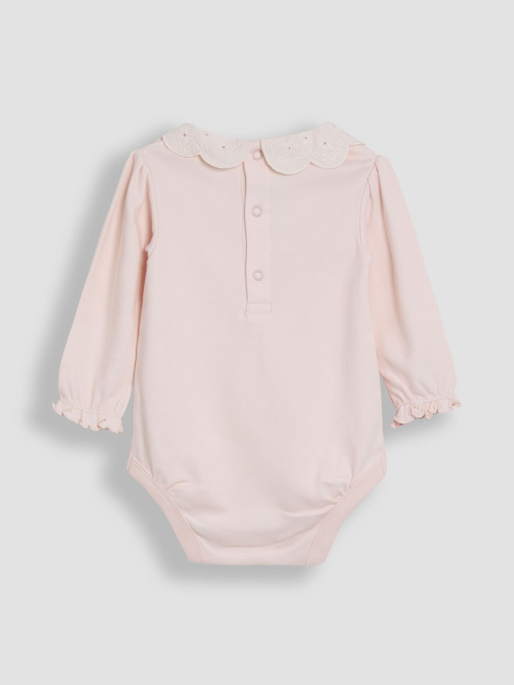 JoJo Maman Bébé Pink Broderie Collar Long Sleeve Body - Image 3 of 3