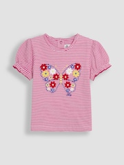 Fuchsia Roz Fluture Applique - Tricou cu mânecă bufantă JoJo Maman Bébé - Image 1 of 3
