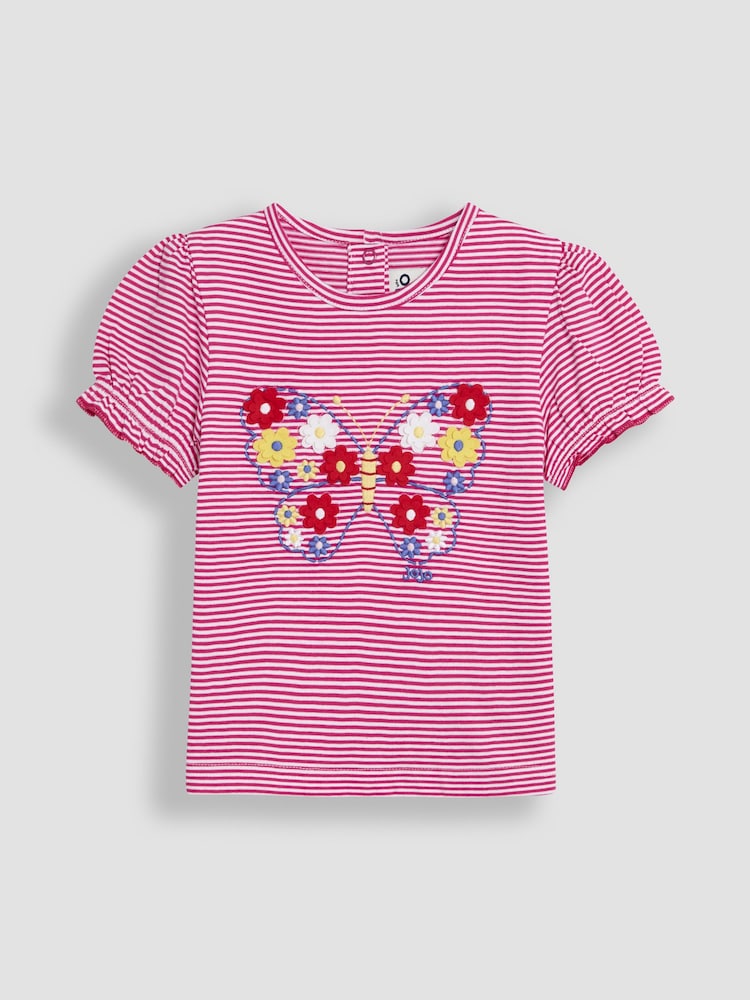 Fuchsia Roz Fluture Applique - Tricou cu mânecă bufantă JoJo Maman Bébé - Image 1 of 3