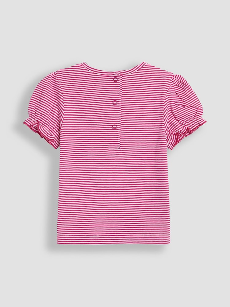 JoJo Maman Bébé Fuchsia Pink Butterfly Applique Puff Sleeve T-Shirt - Image 2 of 3 JoJo Maman Bébé Fuchsia Pink Butterfly Applique Puff Sleeve T-Shirt - Image 2 of 3