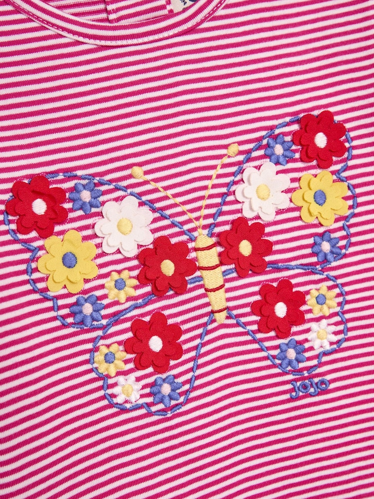 JoJo Maman Bébé Fuchsia Pink Butterfly Applique Puff Sleeve T-Shirt - Image 3 of 3 JoJo Maman Bébé Fuchsia Pink Butterfly Applique Puff Sleeve T-Shirt - Image 3 of 3