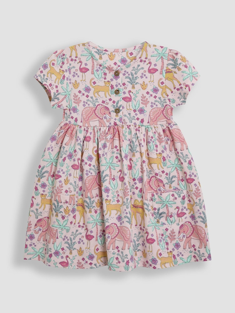 JoJo Maman Bébé Coral Pink Safari Animals Button Front Dress - Image 1 of 4