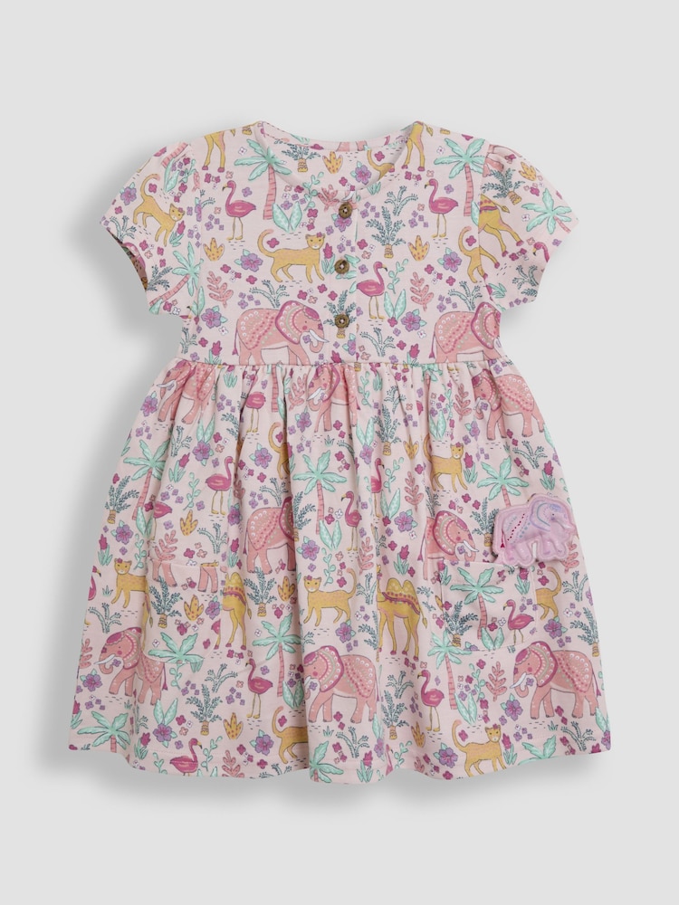JoJo Maman Bébé Coral Pink Safari Animals Button Front Dress - Image 2 of 4