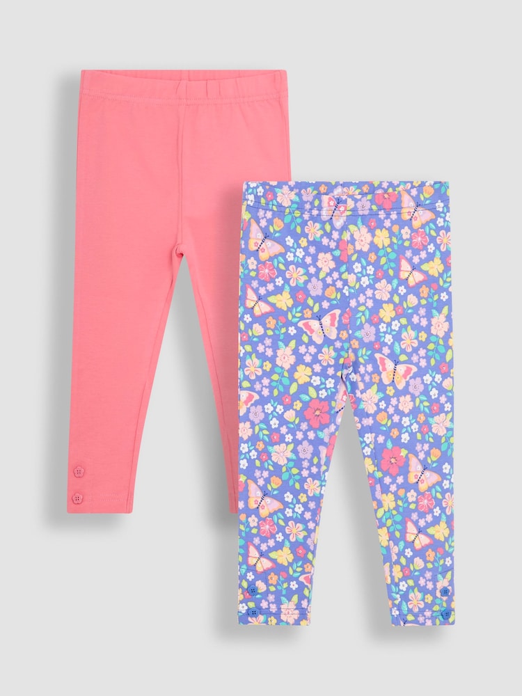 JoJo Maman Bébé Lilac Purple Butterfly Floral Leggings 2 Pack - Image 1 of 5