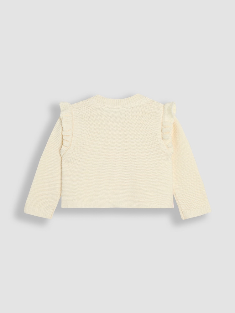 JoJo Maman Bébé Cream Frill Shoulder Cardigan - Image 2 of 3