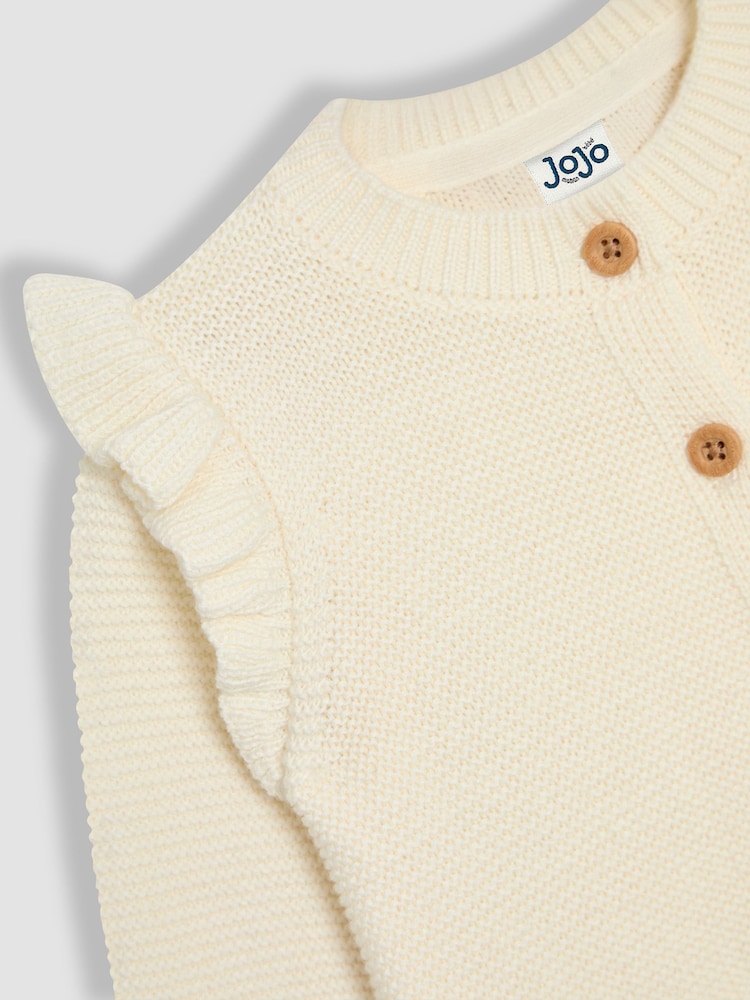 JoJo Maman Bébé Cream Frill Shoulder Cardigan - Image 3 of 3
