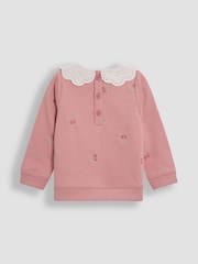 JoJo Maman Bébé Pink Cherry Broderie Collar Sweatshirt - Image 2 of 4