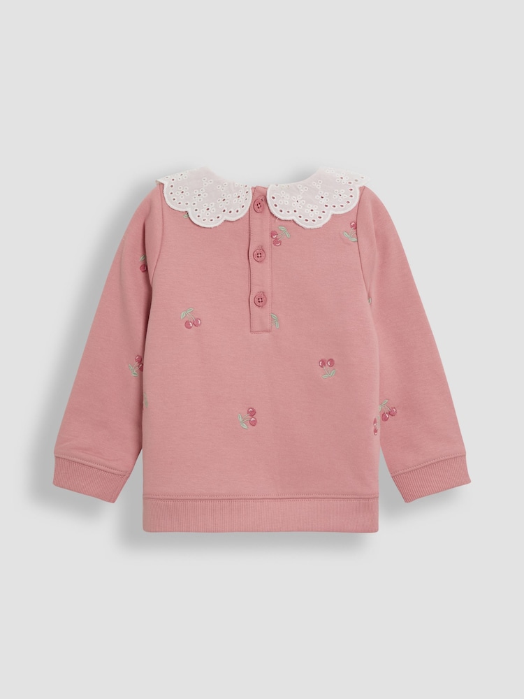 JoJo Maman Bébé Pink Cherry Broderie Collar Sweatshirt - Image 2 of 4