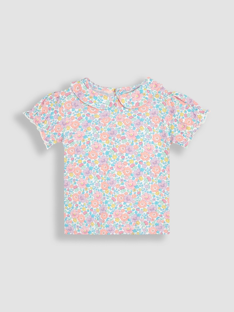 JoJo Maman Bébé Lilac Purple Floral 2-Pack Puff Sleeve Collared T-Shirts - Image 2 of 5 JoJo Maman Bébé Lilac Purple Floral 2-Pack Puff Sleeve Collared T-Shirts - Image 2 of 5