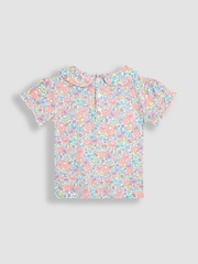 JoJo Maman Bébé Lilac Purple Floral 2-Pack Puff Sleeve Collared T-Shirts - Image 3 of 5