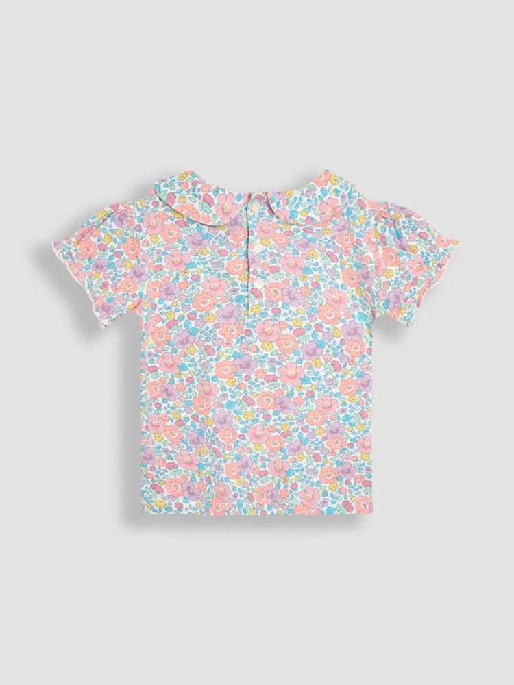 JoJo Maman Bébé Lilac Purple Floral 2-Pack Puff Sleeve Collared T-Shirts - Image 3 of 5