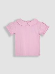 JoJo Maman Bébé Lilac Purple Floral 2-Pack Puff Sleeve Collared T-Shirts - Image 4 of 5