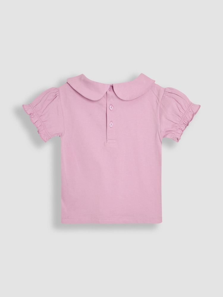 JoJo Maman Bébé Lilac Purple Floral 2-Pack Puff Sleeve Collared T-Shirts - Image 5 of 5